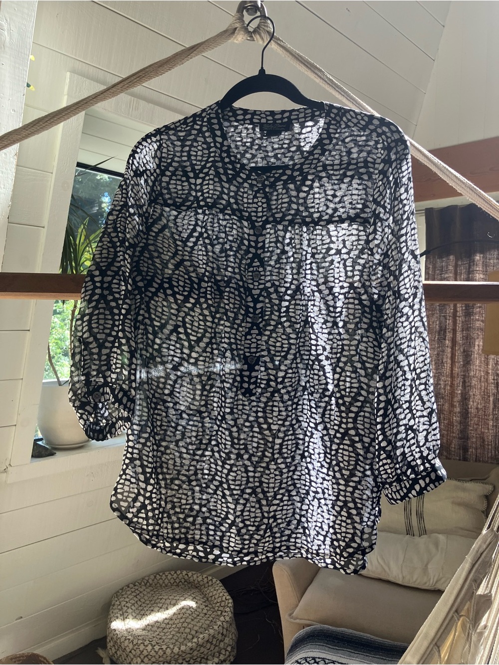Lucky Brand Black and White Abstract Dot Blouse
